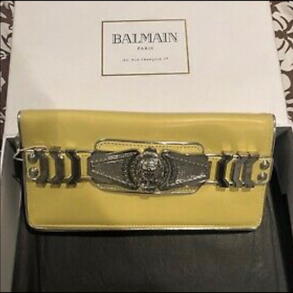 Balmain Paris Yellow Leather Medallion Clutch - Picture 13 of 13